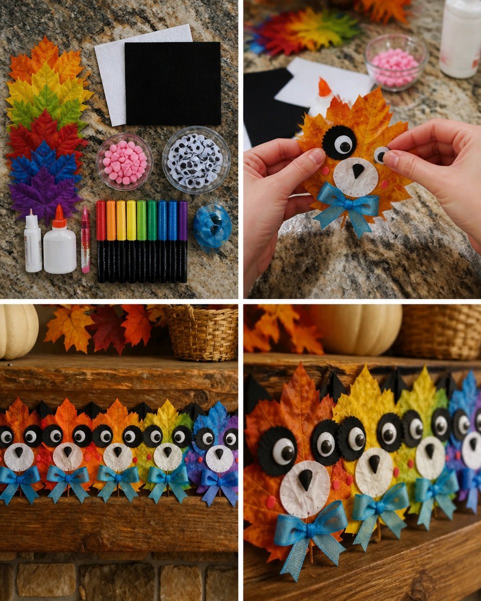 Rainbow Panda Autumn Leaf Crafts for Kids