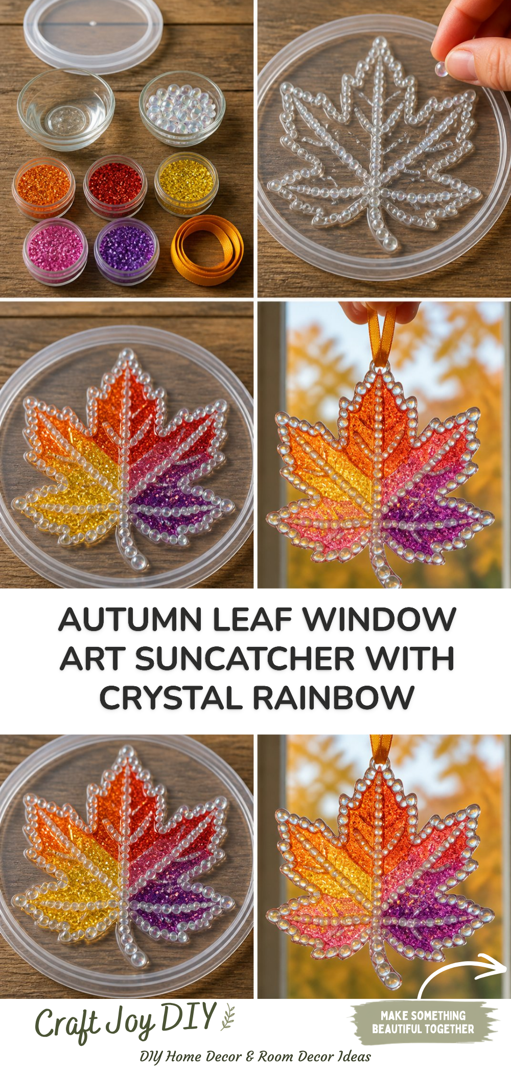 Autumn Leaf Window Art Suncatcher with Crystal Rainbow