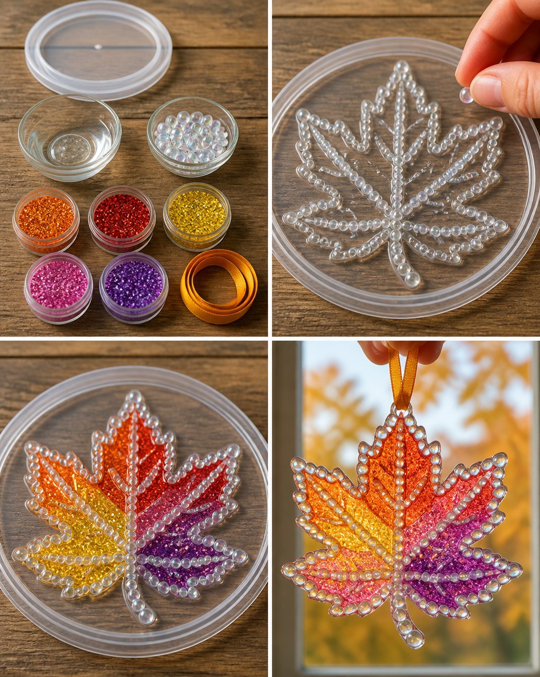Autumn Leaf Window Art with Crystal Rainbow