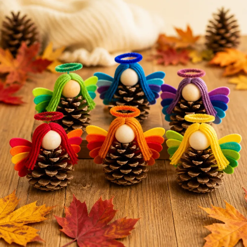 Autumn Rainbow Pinecone Fairies