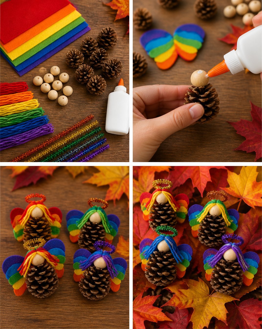 Autumn Rainbow Pinecone Fairies