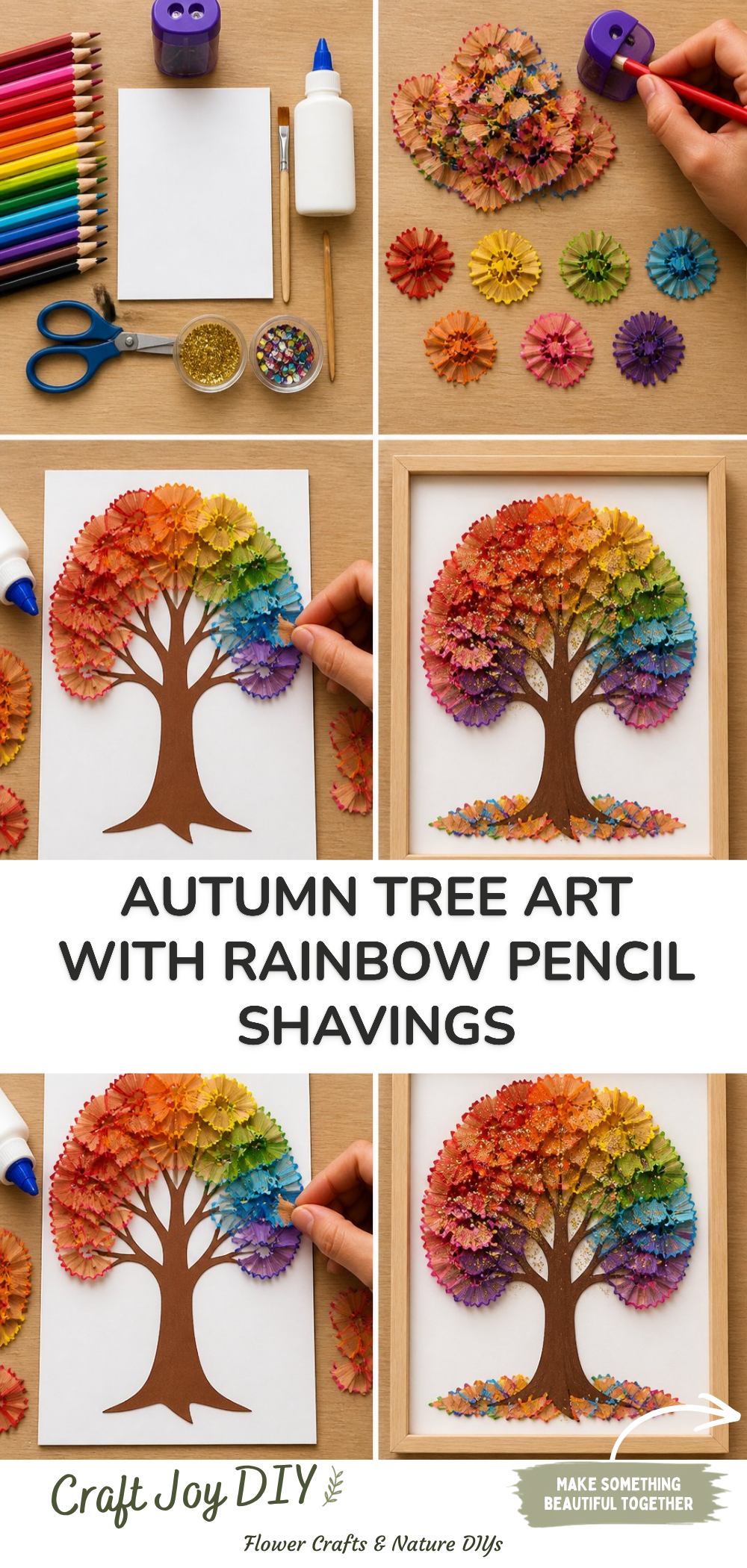 Autumn Tree Art with Rainbow Pencil Shavings