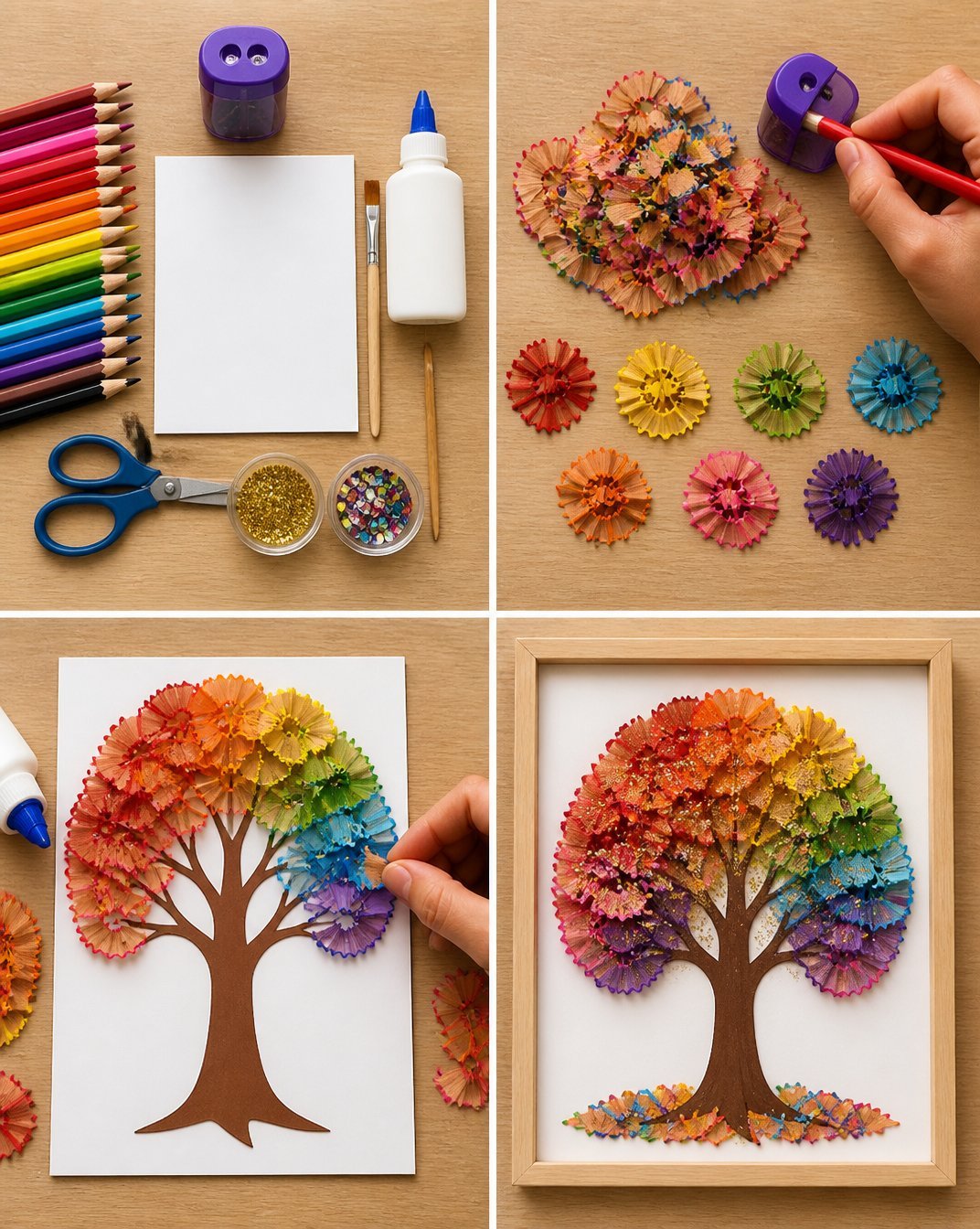 Autumn Tree Art with Rainbow Pencil Shavings