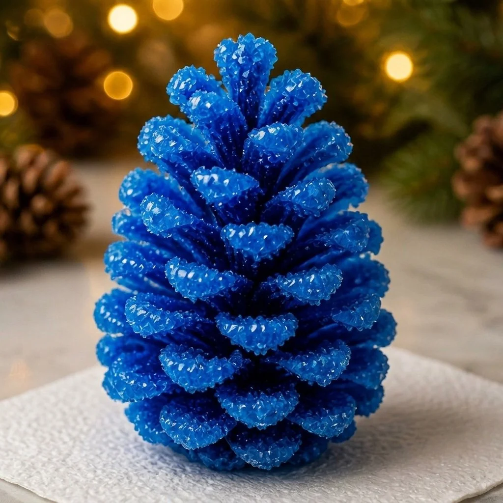 Blue crystal pinecone craft decoration for winter decor