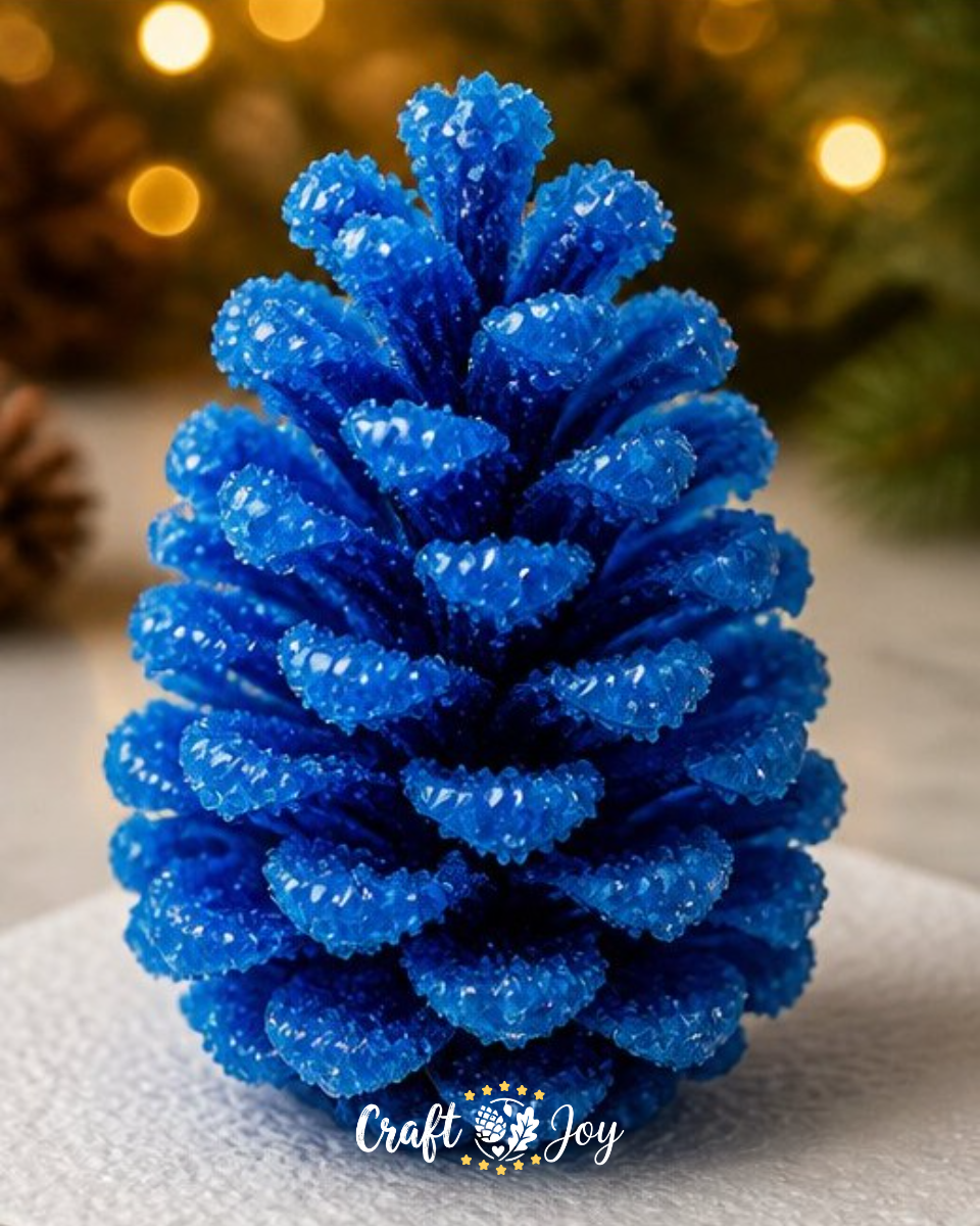 Blue Crystal Pinecone Craft for Winter Decor