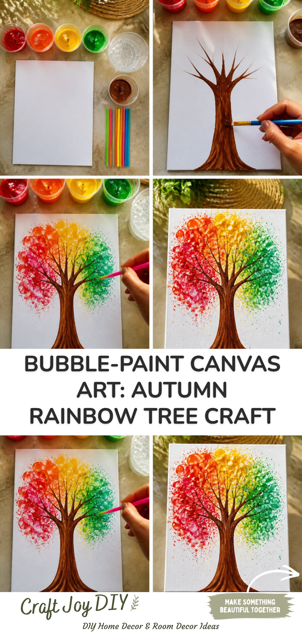 Bubble-Paint Canvas Art: Autumn Rainbow Tree Craft