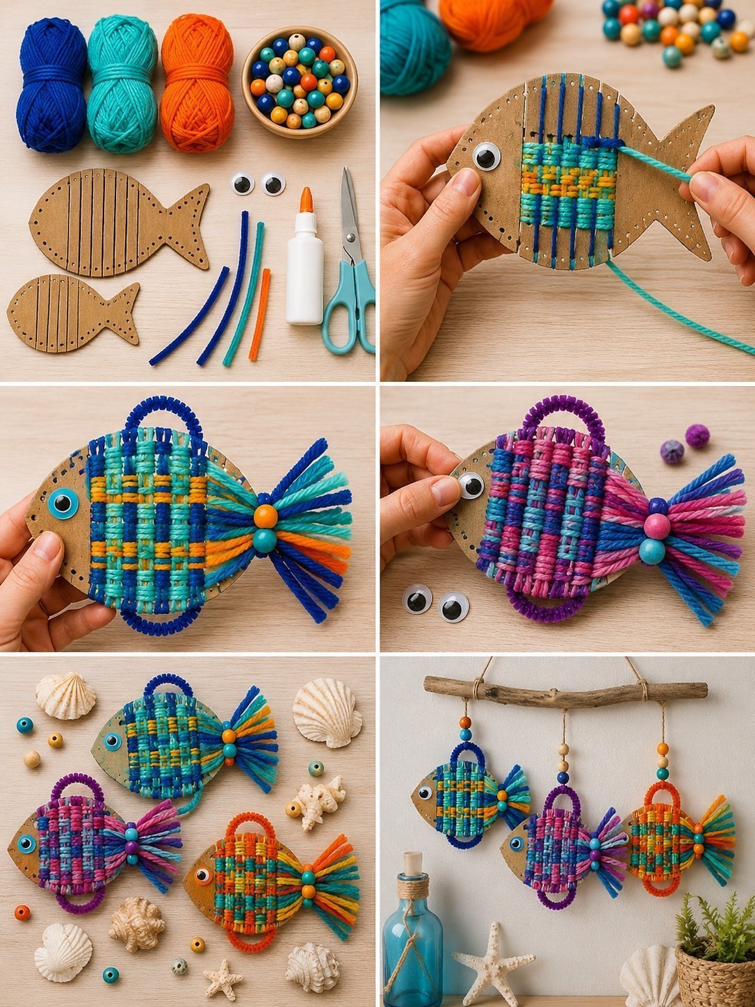 Cardboard and Yarn Fish Craft for Kids