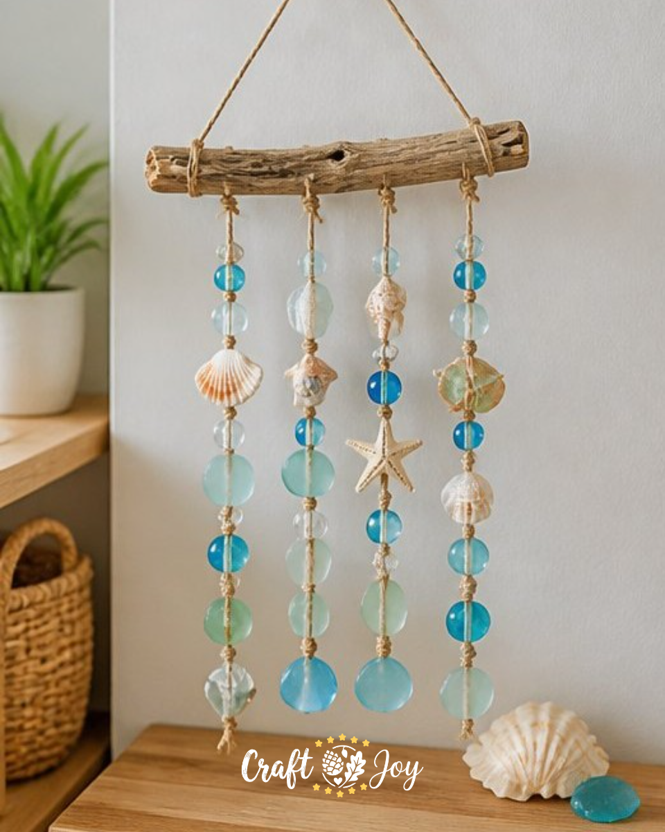 Coastal Indoor Decor Driftwood Shells and Sea Glass Garland