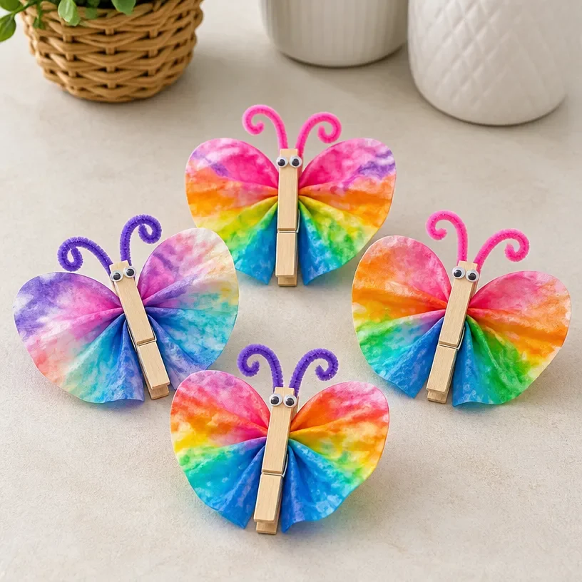 Kids coffee filter butterfly chromatography craft demonstrating colorful separation