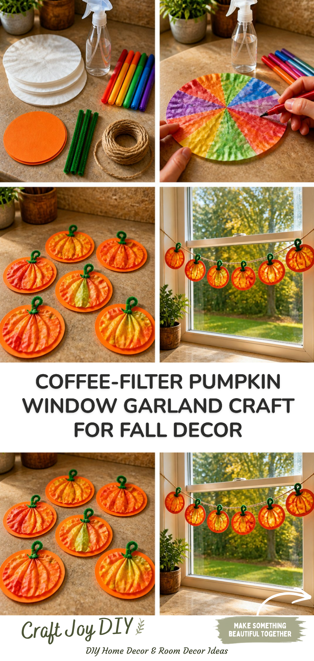 Coffee-Filter Pumpkin Window Garland Craft for Fall Decor