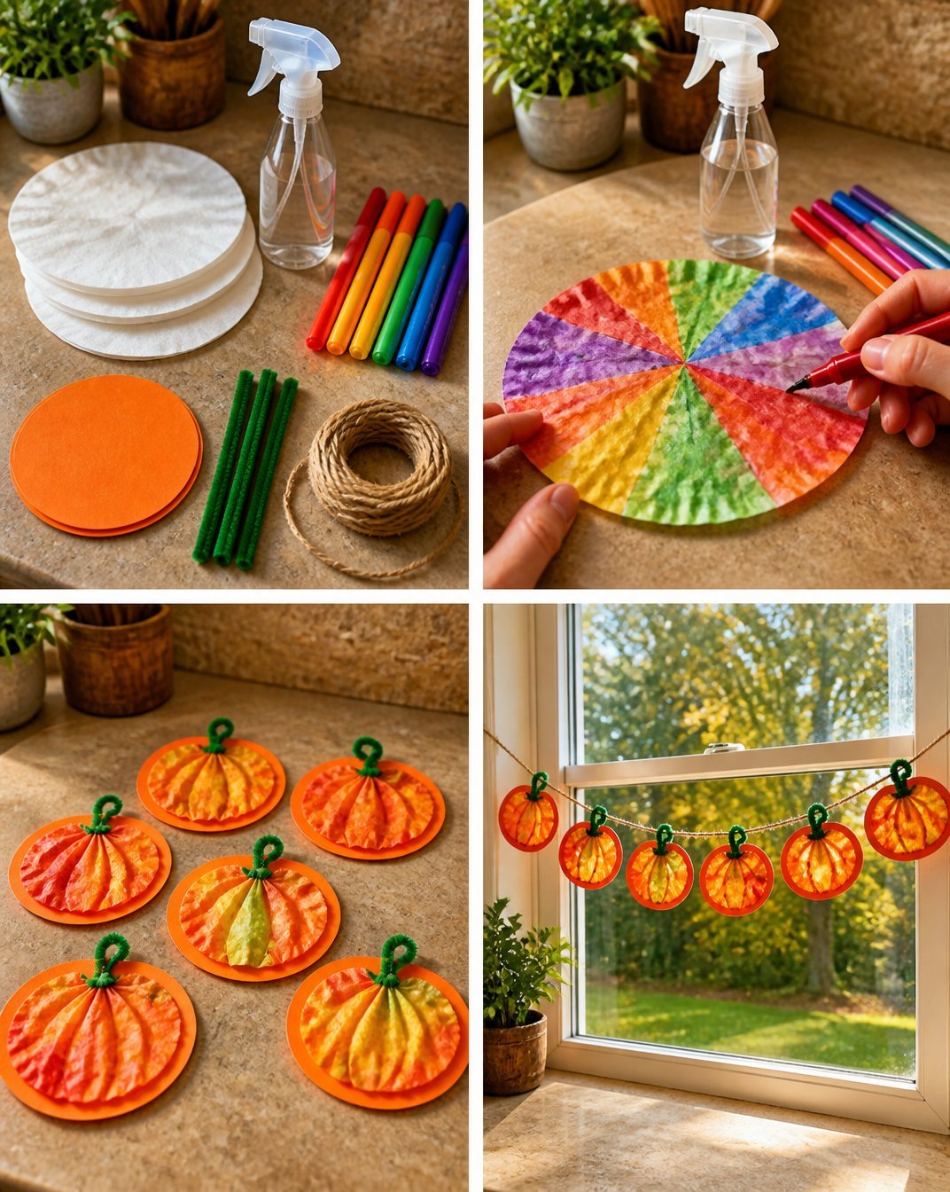 Coffee-Filter Pumpkin Window Garland Craft