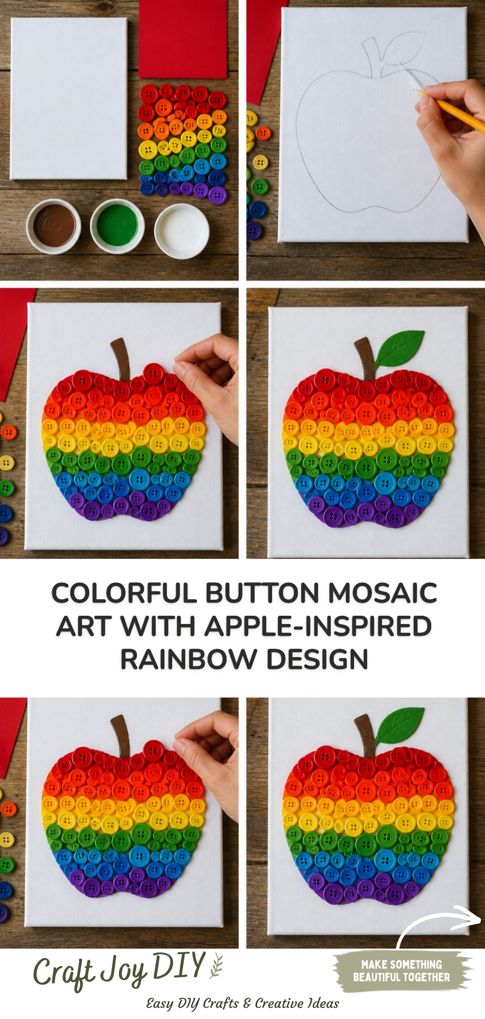 Colorful Button Mosaic Art with Apple-Inspired Rainbow Design