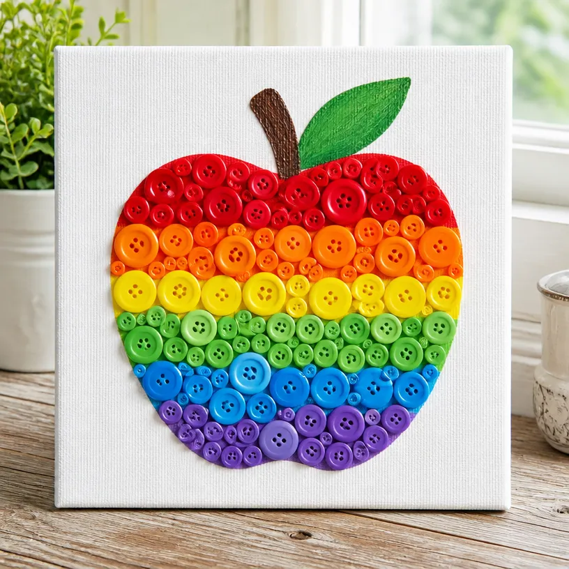 Colorful Button Mosaic with Apple-Inspired Rainbow Design