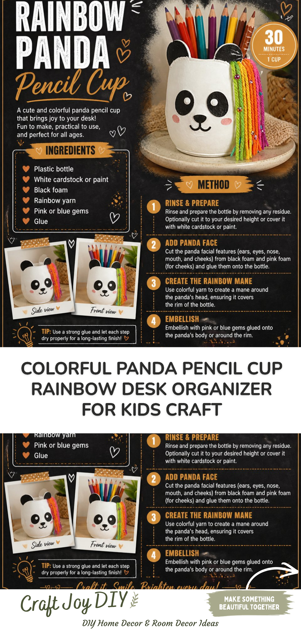 Colorful Panda Pencil Cup Rainbow Desk Organizer for Kids Craft