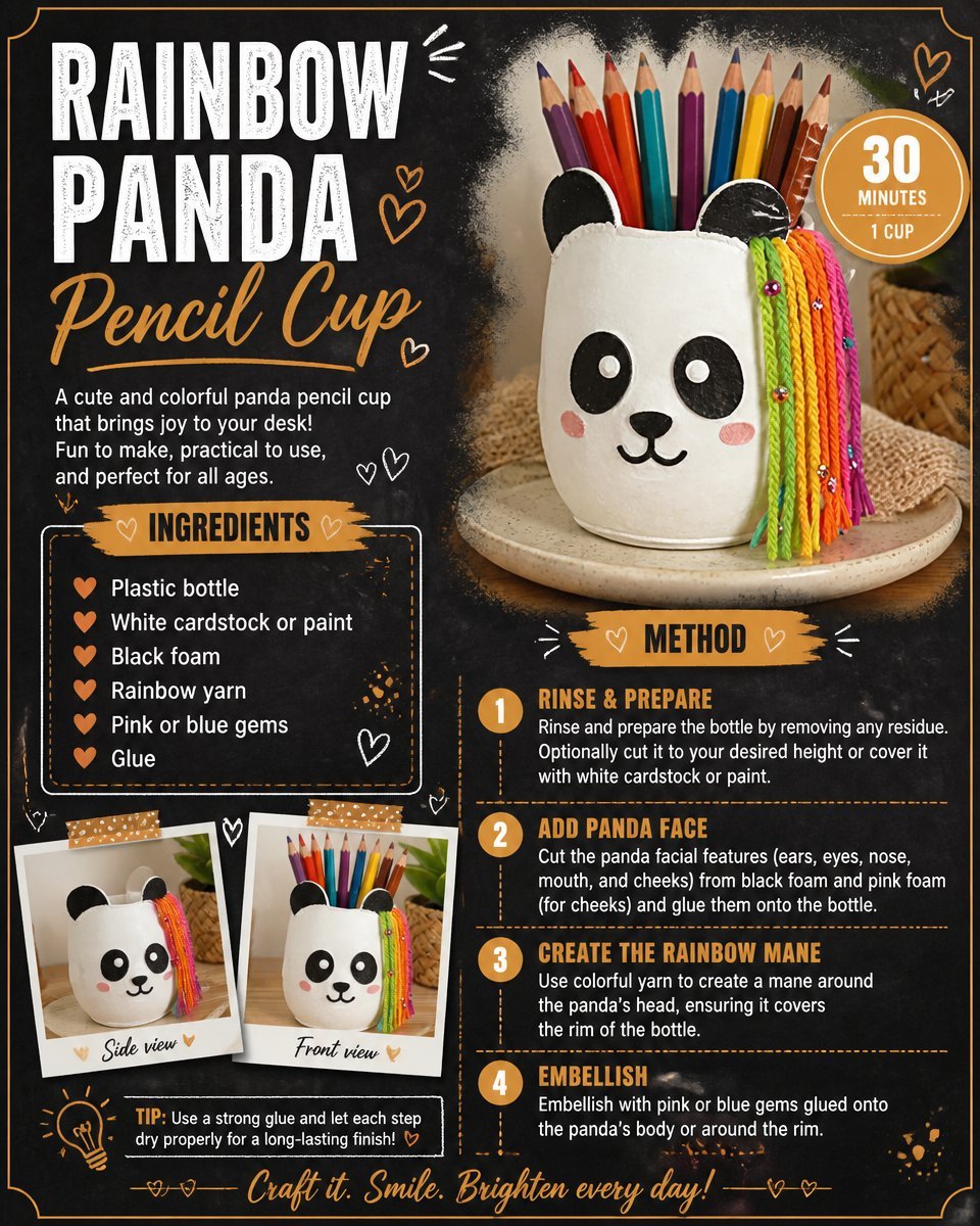 Colorful Panda Pencil Cup - Rainbow Desk Organizer for Kids & Students