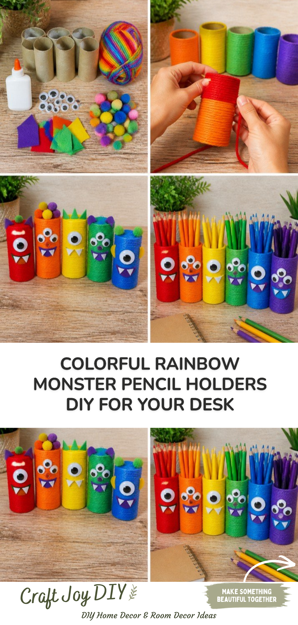 Colorful Rainbow Monster Pencil Holders DIY for Your Desk