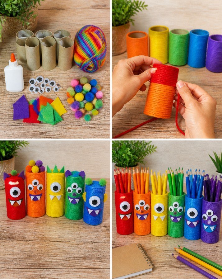 Colorful Rainbow Monster Pencil Holders for Your Desk