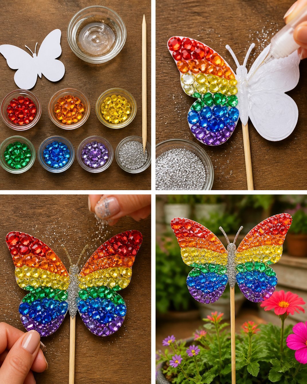 Glittery Multicolor Crystal Butterfly Garden Stake