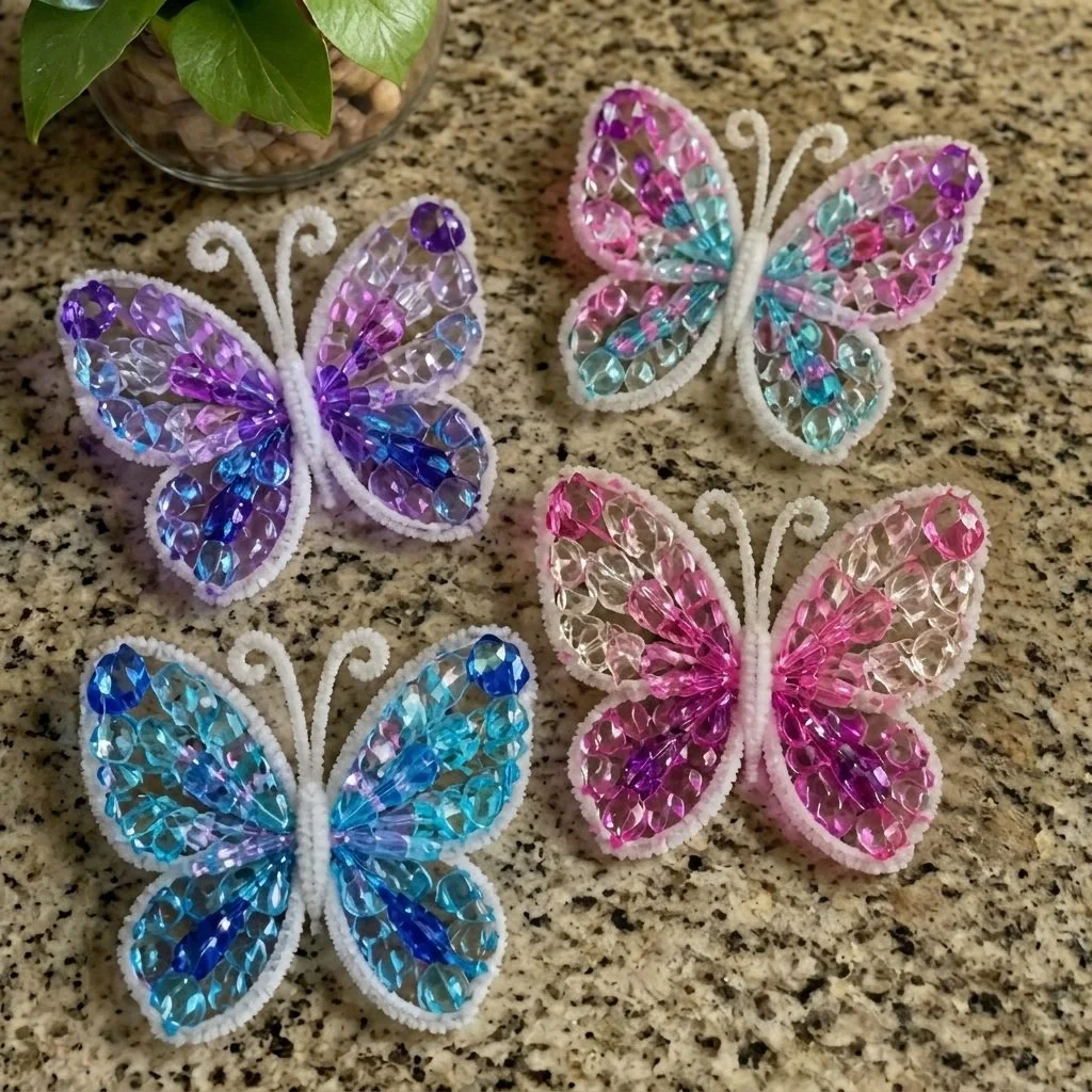 Crystal-inspired gem-patterned butterfly wings ornament showcasing intricate design.