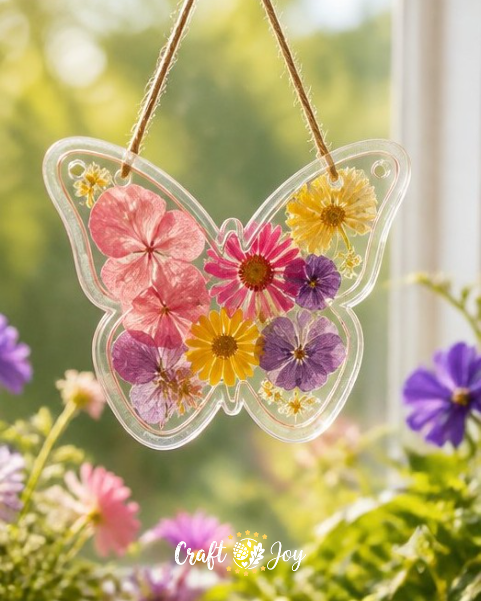 DIY Botanical Butterfly Ornament with Pressed Flowers