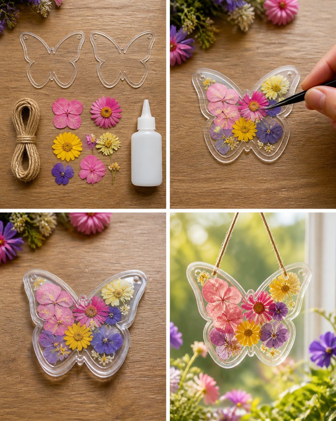 DIY Botanical Butterfly Ornament with Pressed Flowers