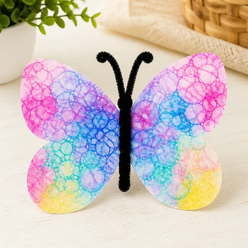 DIY Bubble-Printed Butterfly Wings Craft for Kids
