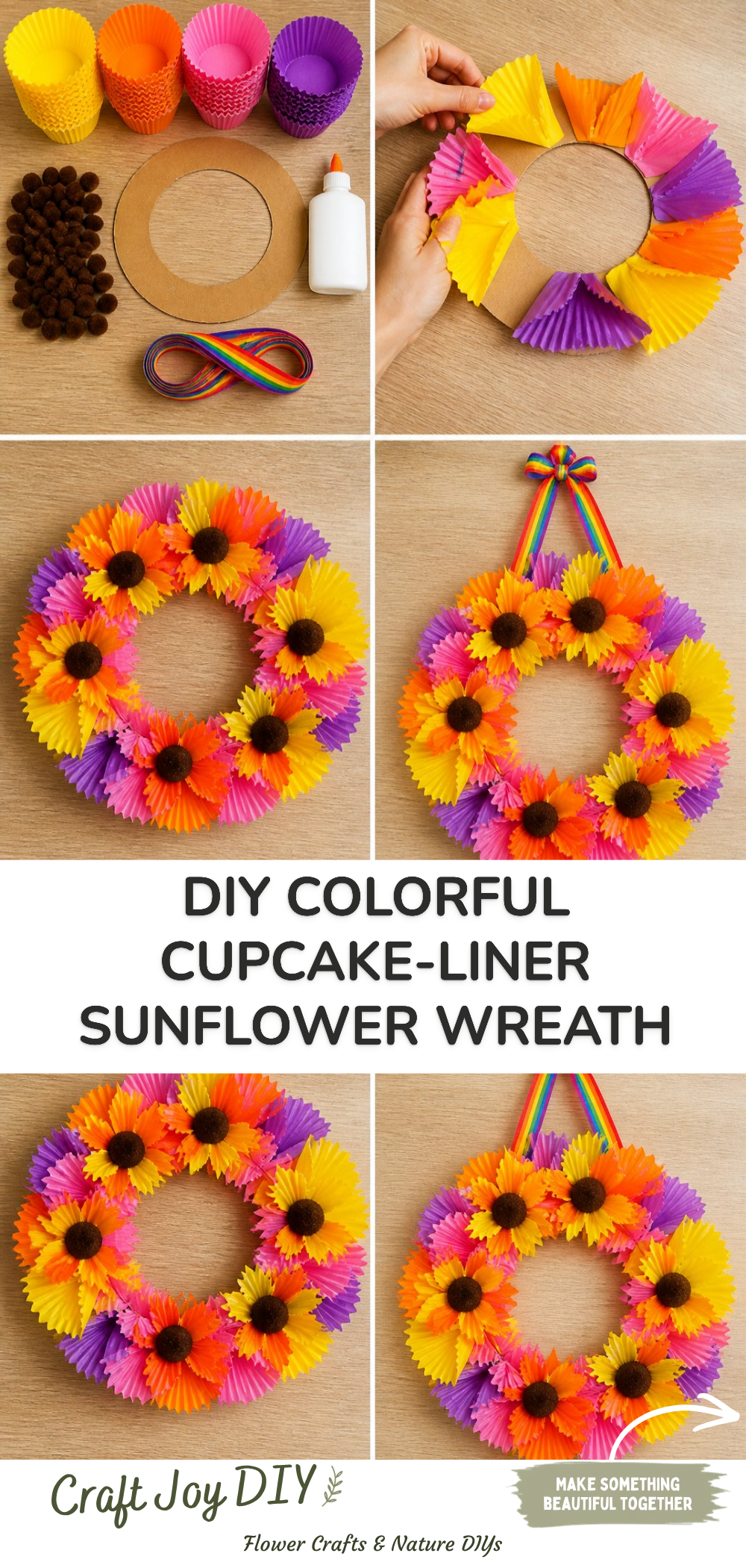 DIY Colorful Cupcake-Liner Sunflower Wreath