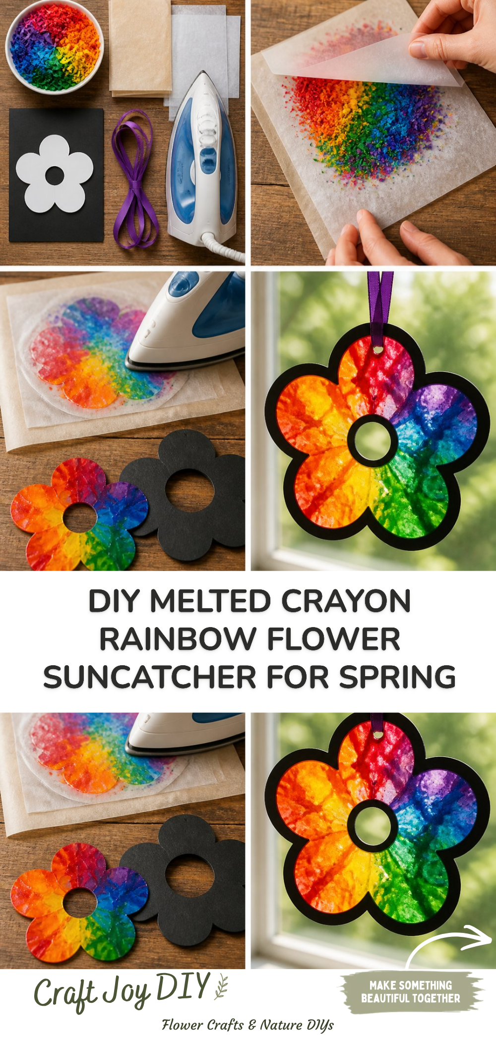 DIY Melted Crayon Rainbow Flower Suncatcher for Spring