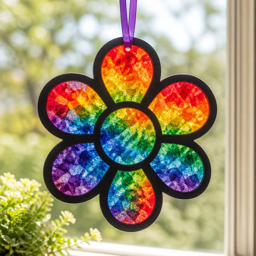 DIY Melted Crayon Rainbow Flower Suncatcher