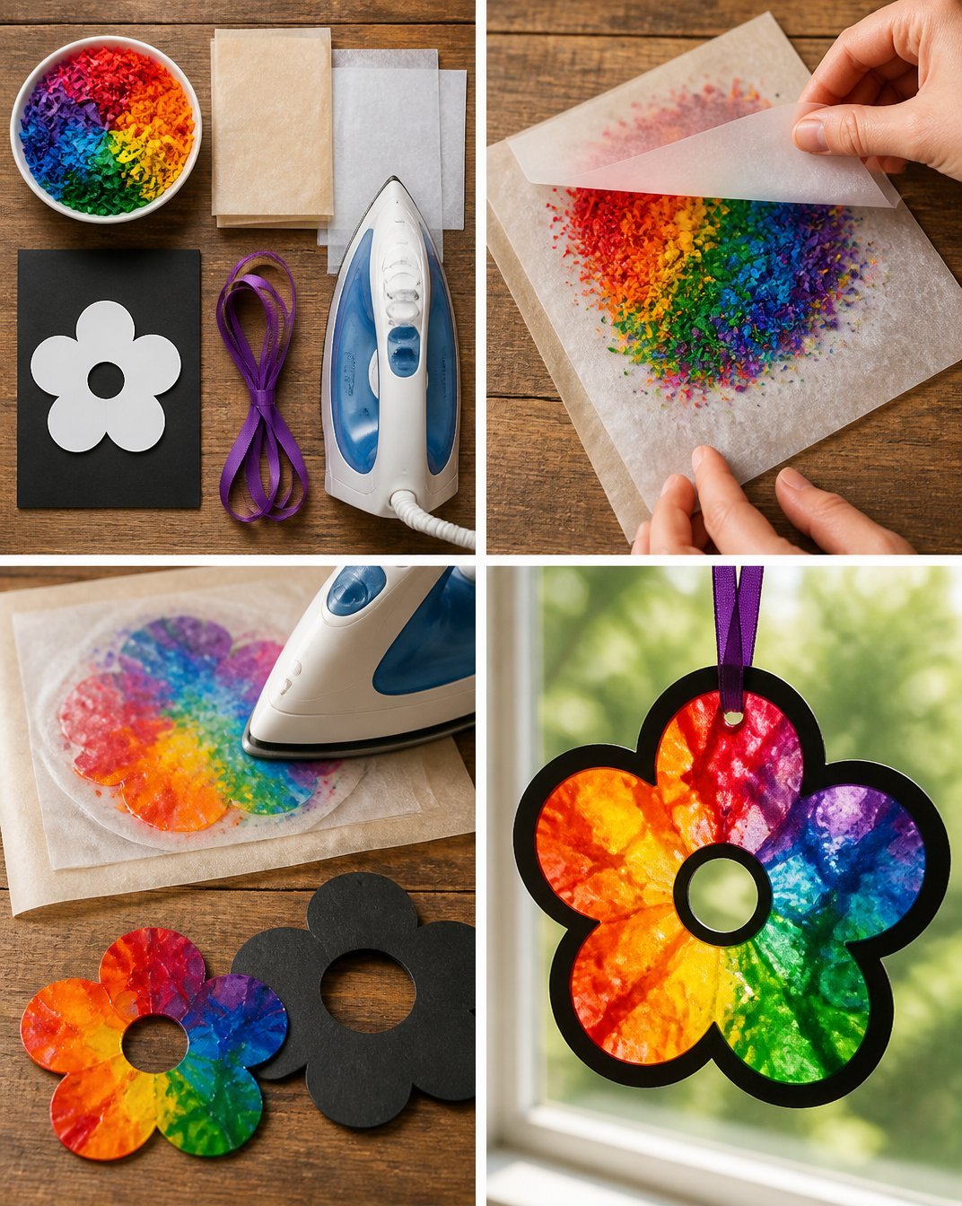 DIY Melted Crayon Rainbow Flower Suncatcher
