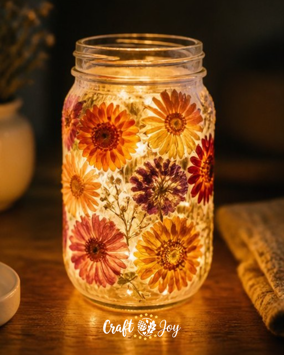 DIY Dried Flower Lantern Jar That Glows Beautifully