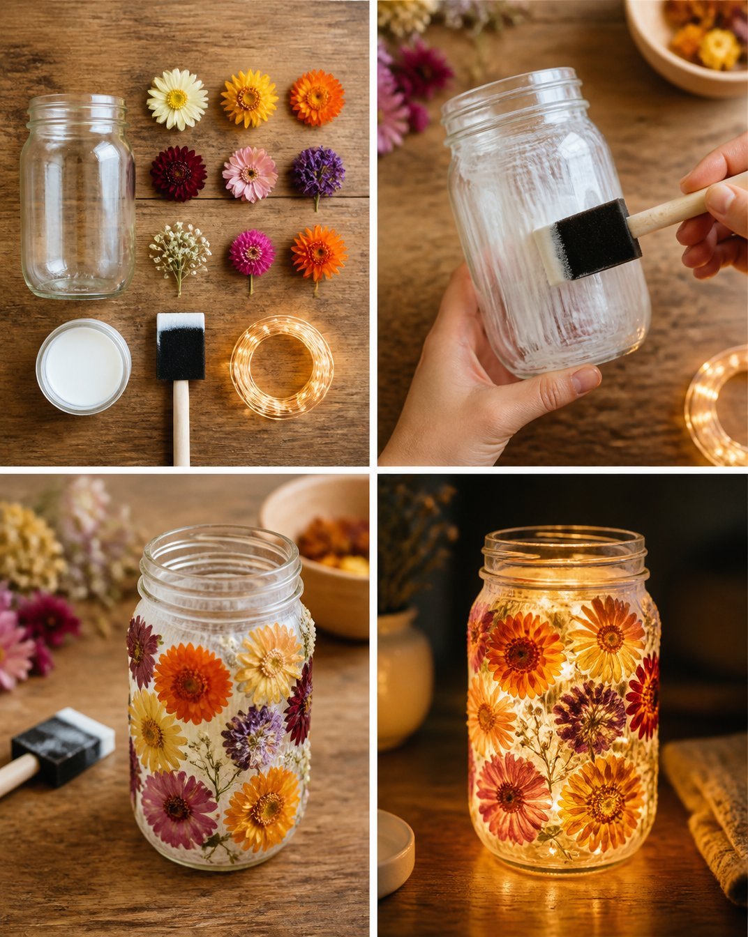DIY Dried Flower Lantern Jar That Glows Beautifully