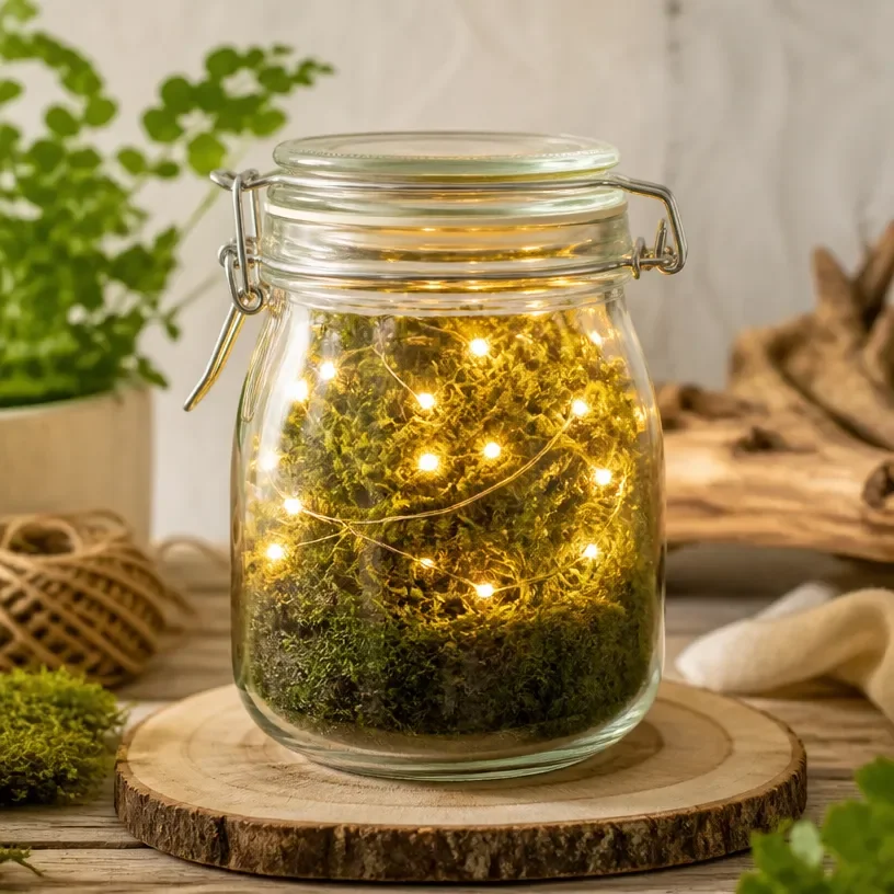 DIY enchanted jar lanterns glowing in a garden setting
