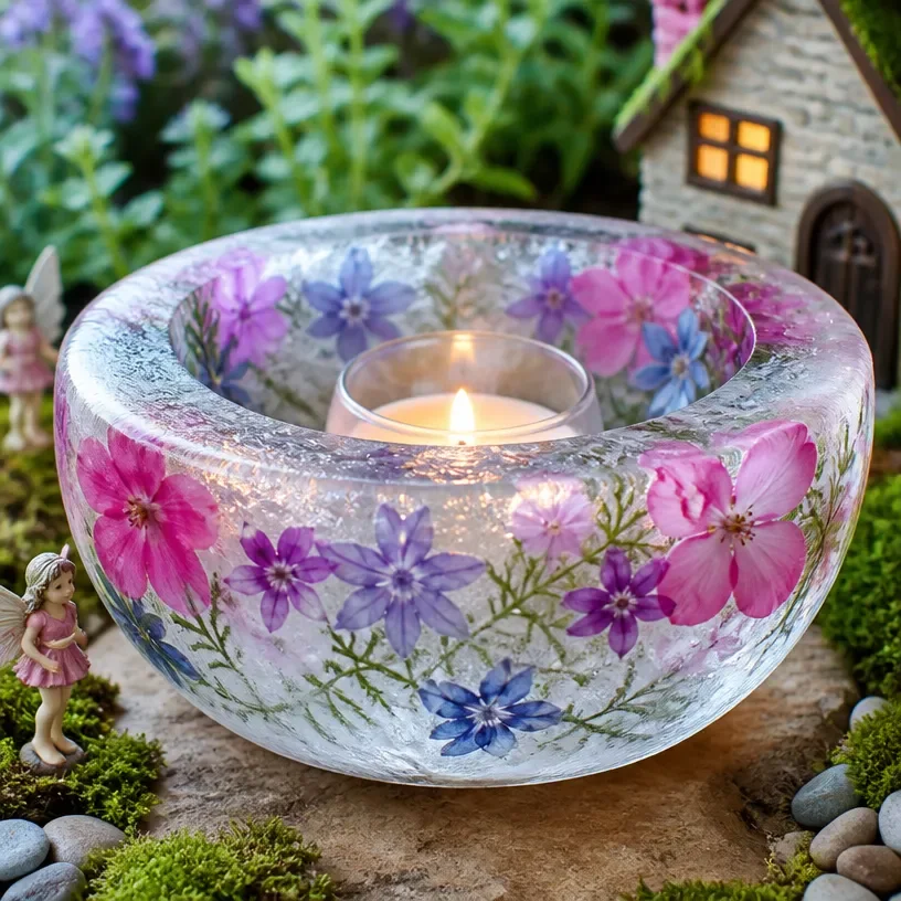 DIY Frozen Fairy Garden Ice Bowl displayed in a snowy setting