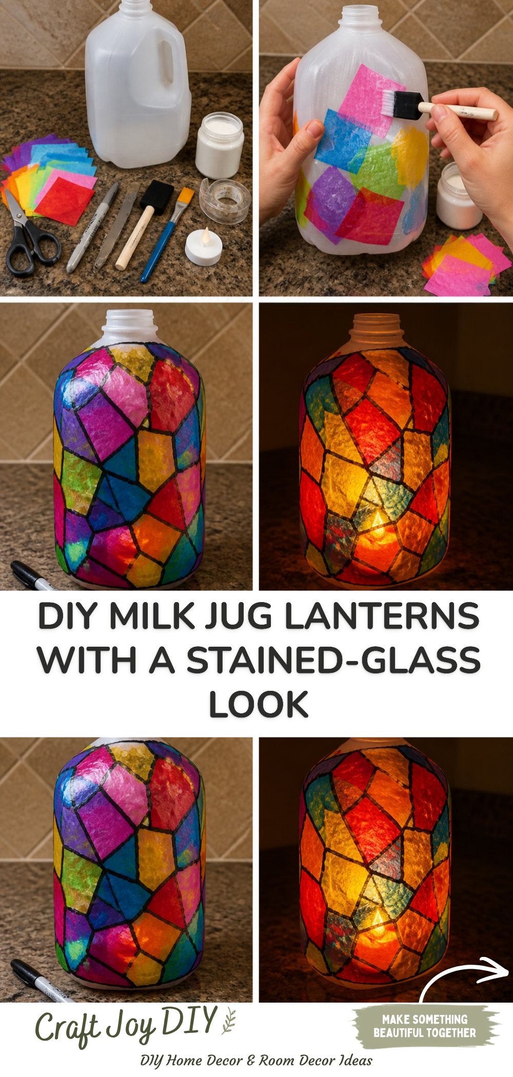DIY Milk Jug Lanterns with a Stained-Glass Look