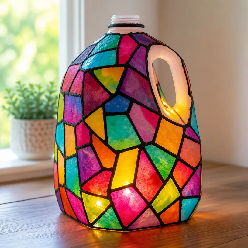 DIY Milk Jug Lanterns with a Stained-Glass Look