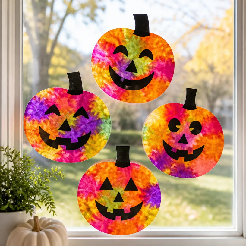 DIY Pumpkin Suncatchers with Tie-Dye Coffee Filters