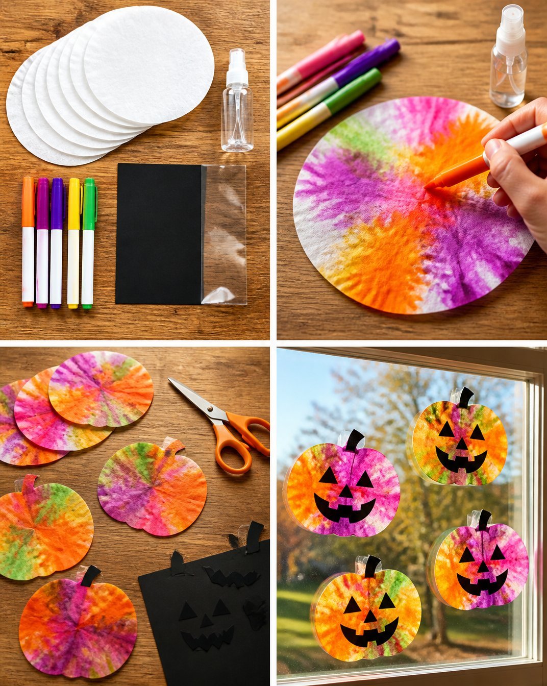 DIY Pumpkin Suncatchers with Tie-Dye Coffee Filters