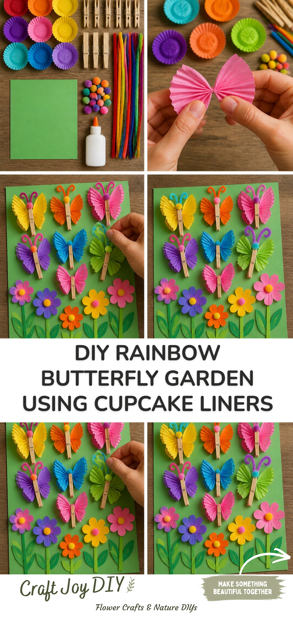 DIY Rainbow Butterfly Garden Using Cupcake Liners