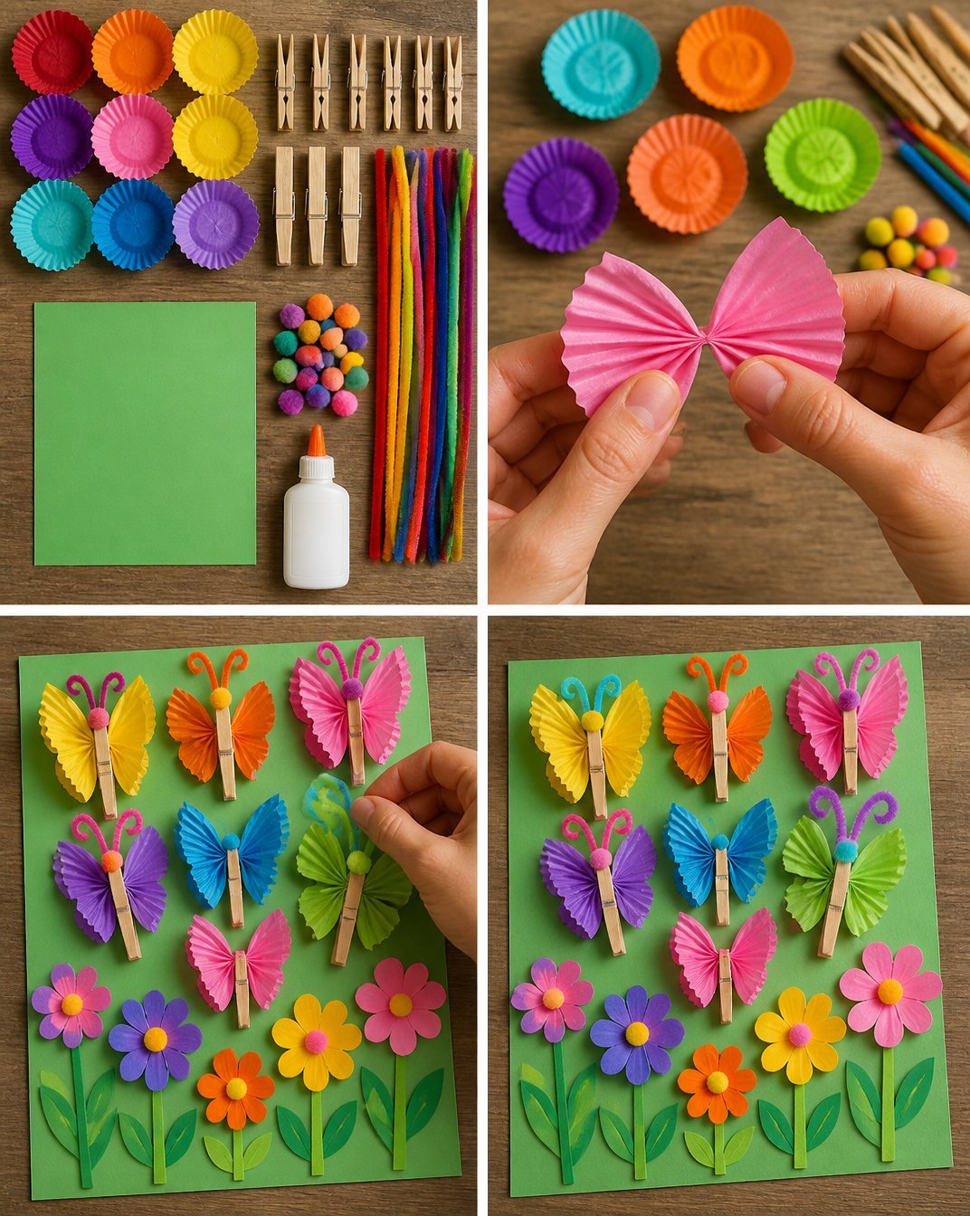 DIY Rainbow Butterfly Garden Using Cupcake Liners