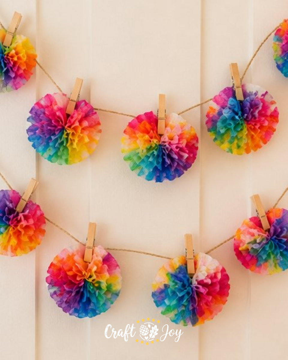 DIY Rainbow Coffee Filter Bloom Garland for Kids
