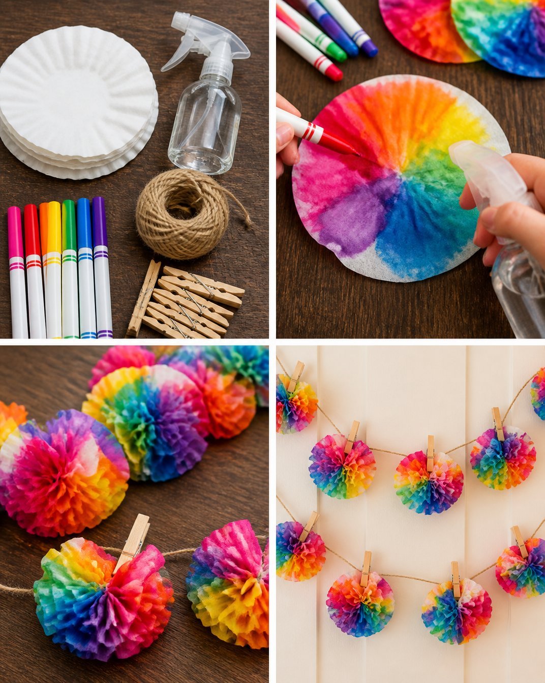 DIY Rainbow Coffee Filter Bloom Garland