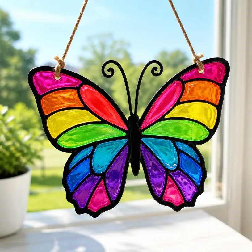 DIY Rainbow Glue Butterfly Suncatcher