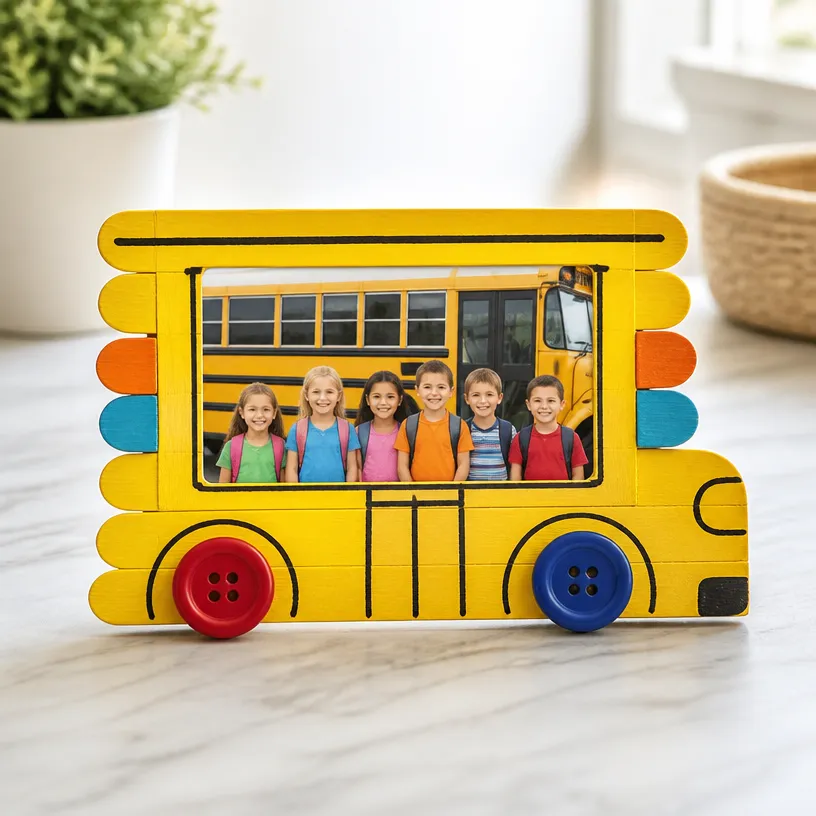 DIY Rainbow School Bus Photo Frame Craft for Kids