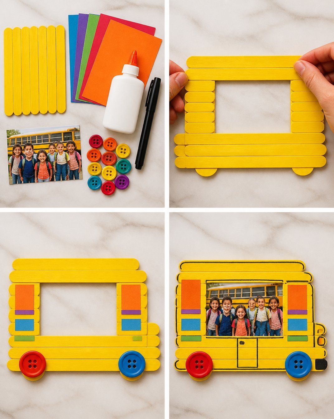 DIY Rainbow School Bus Photo Frame Craft for Kids
