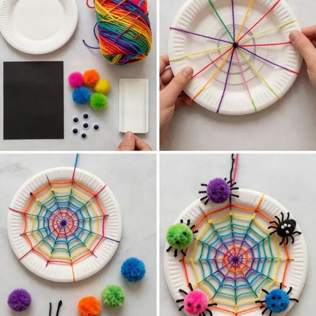 DIY Rainbow Spiderweb Paper Plate Wreath Tutorial