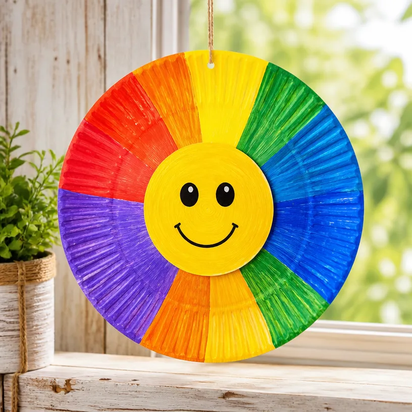 DIY Rainbow Sun Craft for Kids Using Paper Plates