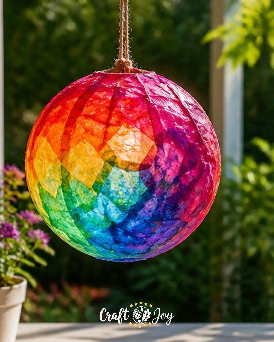 DIY Tissue Paper Garden Globe Suncatcher for Kids