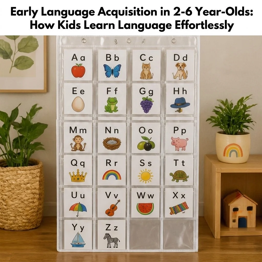 Child learning language through play illustrating early language acquisition.