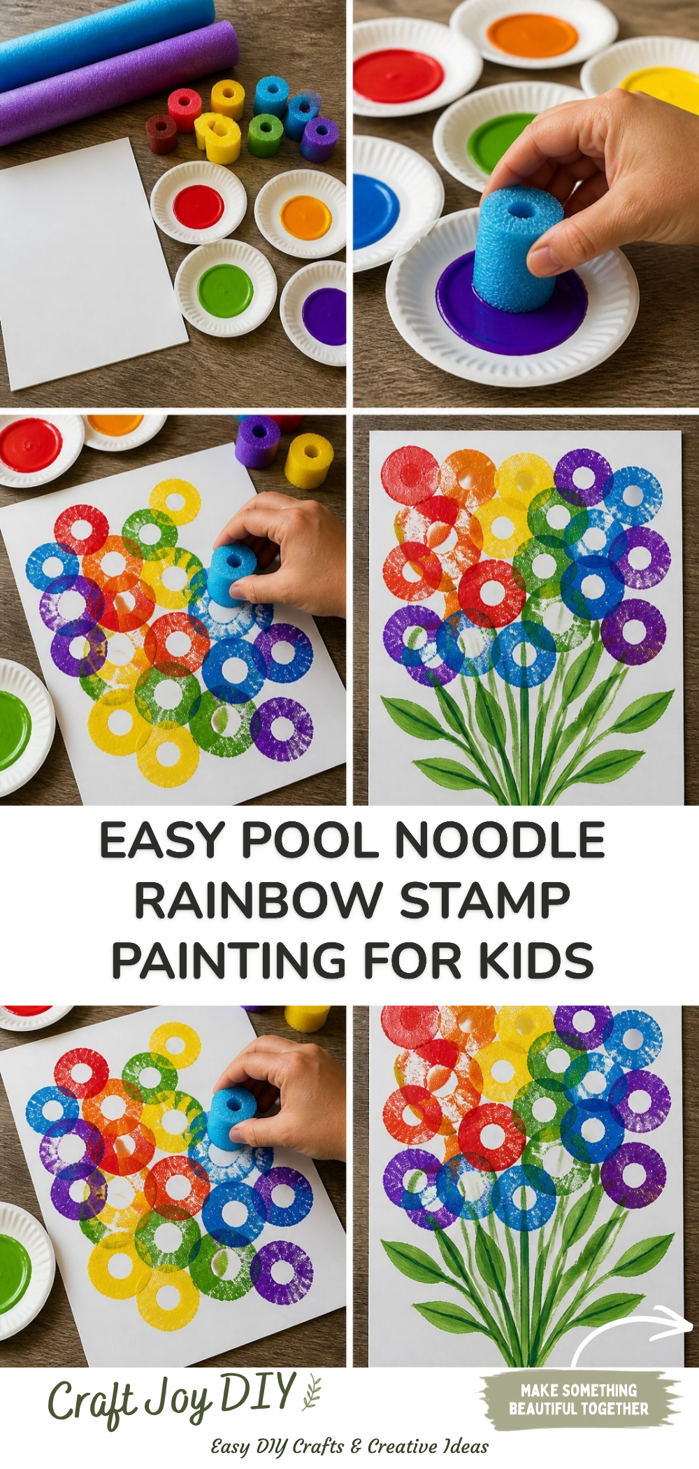 Easy Pool Noodle Rainbow Stamp Painting for Kids